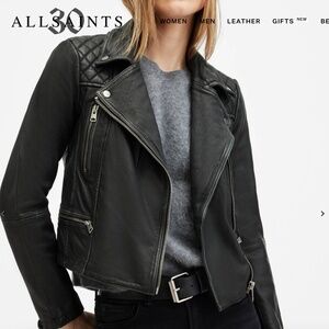 bestselling all saints cargo distressed moto leather jacket - black, size S (US4